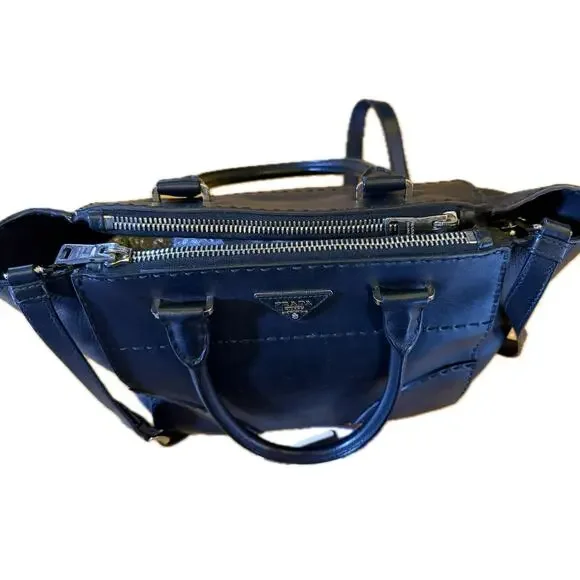 Prada Galleria Medium Satchel Tote Bag Black Double Zip Twin Pockets